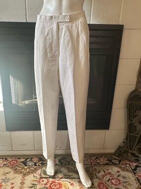 Gloria Vanderbilt White High-Waist Tapered Linen blend Pants